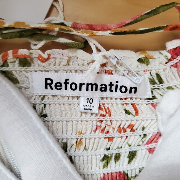 Reformation Juliette Dress Tropique Floral Print Midi White Red Size 10 New - Picture 9 of 11